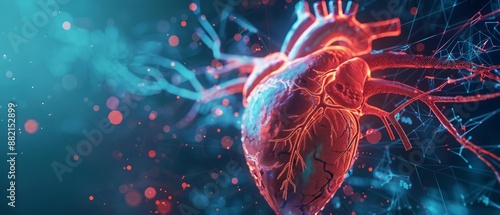 A cardiovascular research team conducts a breakthrough study on heart disease prevention, featuring advanced holographic data analysis, closeup, with a hitech look concept