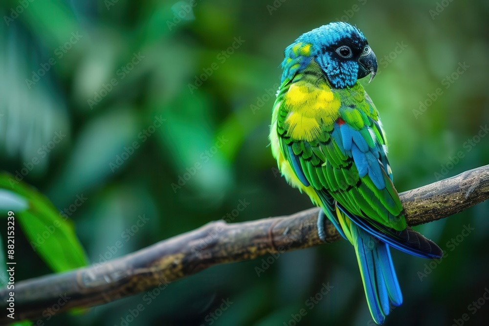 a beautiful exotic bird with vibrant green and blue feathers perched on a branch in a lush forest the birds colors are striking and vivid showcasing the beauty of wildlife a beautiful exotic bird with vibrant green and blue feathers perched on a branch in a lush forest the birds colors are striking and vivid showcasing the beauty of wildlife