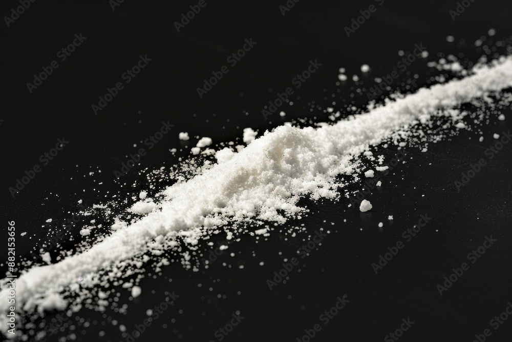 A small pile of white sugar sits on a black surface A small pile of white sugar sits on a black surface