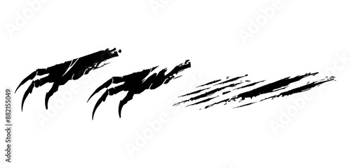 A set of black claw scratch marks and sharp lines isolated on a white background in a vector illustration