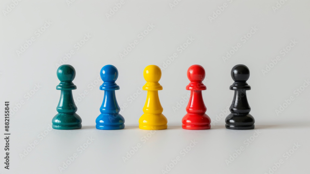 Pawns of different colors are shown on a white background. This represents the idea of social inclusion.