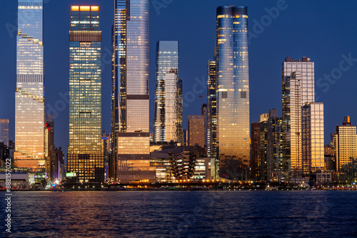 Midtown Manhattan and Hudson Yards skyscrapers panorama at dusk, New York. High quality photo