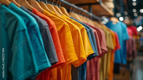 Wallpaper Mural T-shirt on a hanger rack colorful clothes textile shop background design Torontodigital.ca