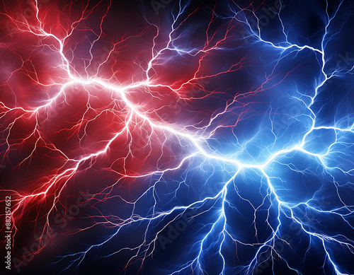  Blue and Red Electricity- Electrifying blue and red lightning bolts, isolated on a transpar_1(22) photo