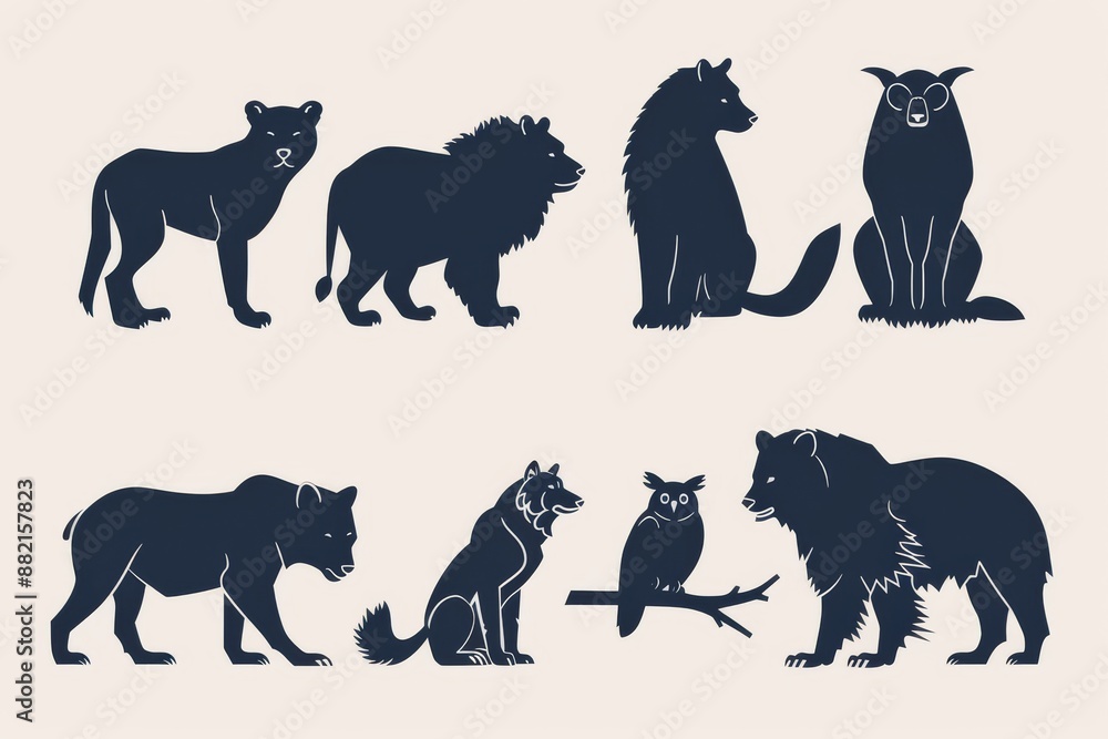 Naklejka premium Vector silhouettes of diverse wildlife animals