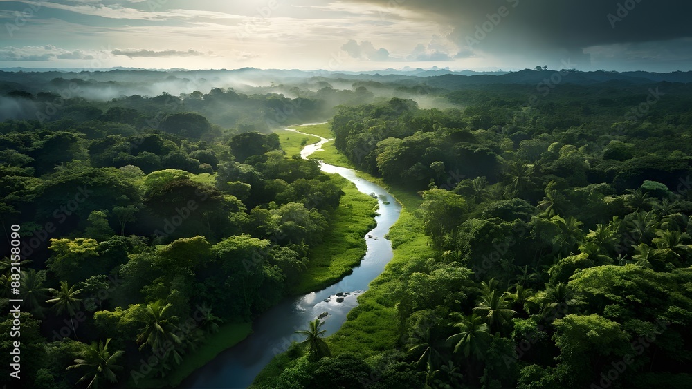 Aerial perspective capturing the lush tapestry of panamas tropical rainforests shades of green, AI Generated Aerial perspective capturing the lush tapestry of panamas tropical rainforests shades of green, AI Generated