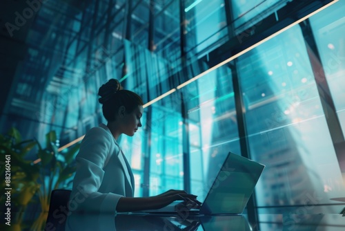 A person sitting at a desk with a laptop and possibly doing work or browsing the internet