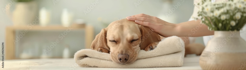 Relaxed Dachshund Dog Receiving Soothing Neck Massage at Luxury Spa with Elegant Decor Relaxed Dachshund Dog Receiving Soothing Neck Massage at Luxury Spa with Elegant Decor