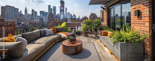 Rooftop terrace with city views.