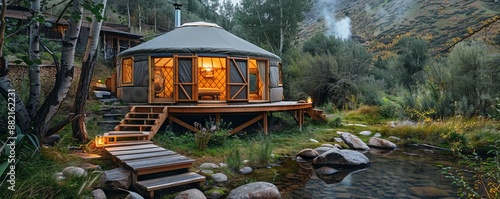 Sustainable yurt with modern amenities.