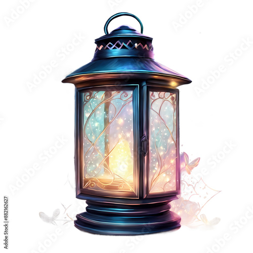 Magical lantern with glowing lights and whimsical design, creating an enchanting atmosphere. Perfect for fairy-tale or fantasy settings. Isolated on PNGs transparent background.