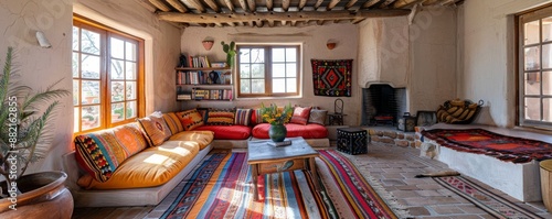 Pueblo revival house with traditional decor. photo