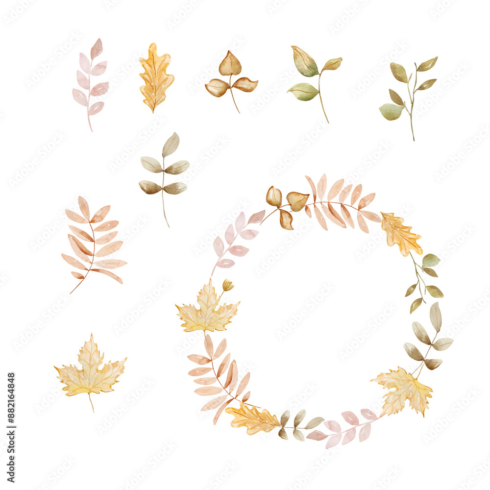 Autumn wreath with watercolor fall leaves Autumn wreath with watercolor fall leaves