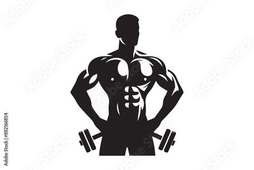 muscular chest body builder gym fitness silhouette