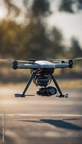 A hybrid drone demonstrating its STOVL capability taking off from a short runway photo