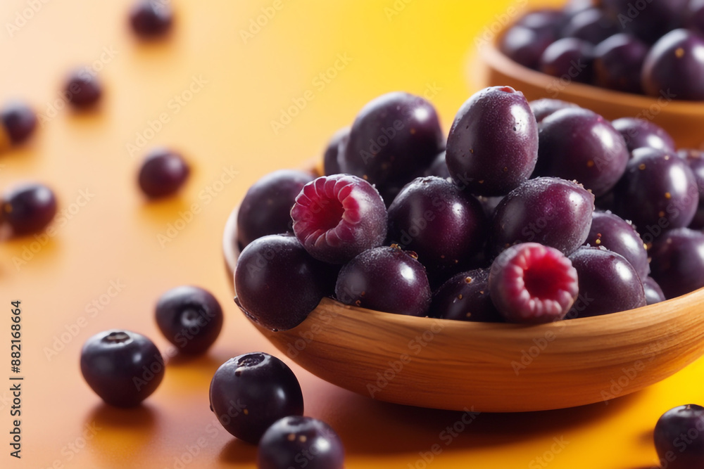 close up on splashed acai with colored berry fruit in colored background ,berry consept close up on splashed acai with colored berry fruit in colored background ,berry consept