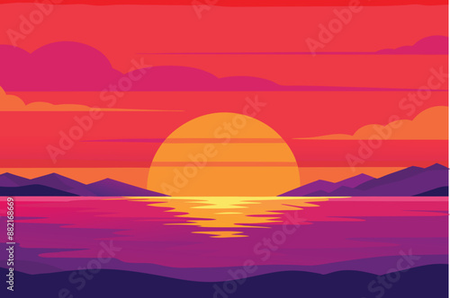 vibrant sunset over a tranquil ocean vector