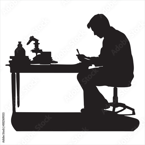 Lab researcher silhouette white background
