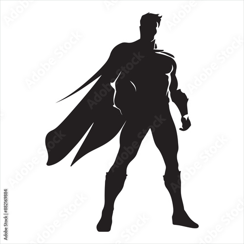 Super hero black silhouette white background
