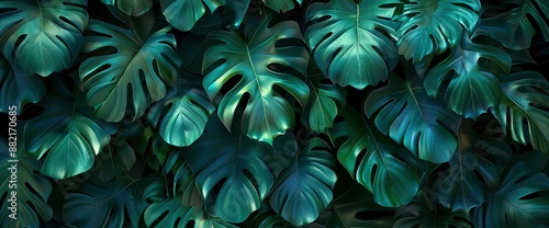 Wallpaper Mural Dark green leaves of monstera plant or split leaf philodendron, creating a lush and tropical foliage background Torontodigital.ca