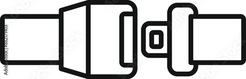 Line drawing of a fastened car seat belt buckle emphasizing the importance of car safety