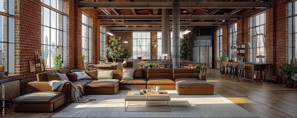 Urban loft with high ceilings and beams. Urban loft with high ceilings and beams.