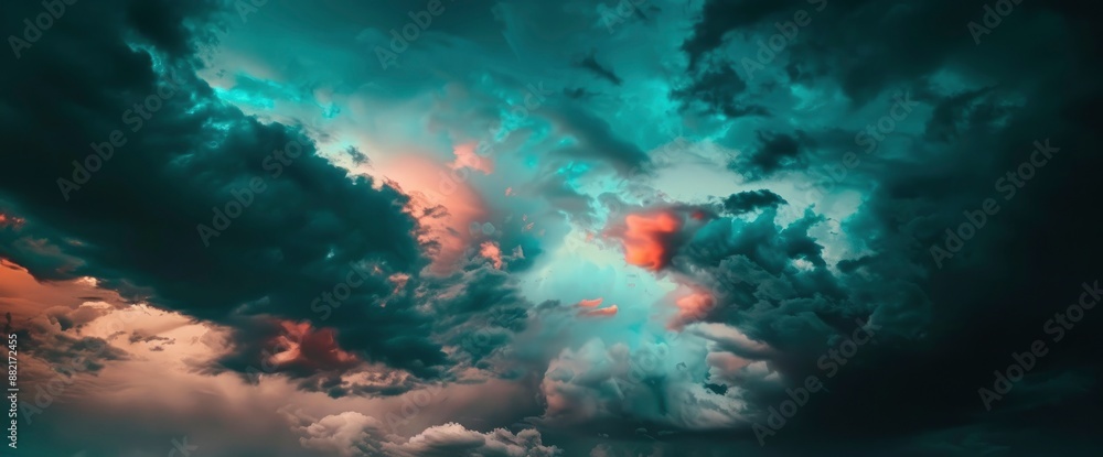Dramatic clouds in a beautiful sky before sunset, evoking a sense of awe Dramatic clouds in a beautiful sky before sunset, evoking a sense of awe