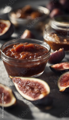 Bowl of fig jam and parma ham