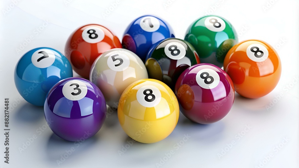 Colorful Billiards balls on white background with standard eight colors. 3D render of snooker pool balls object. ( Clipping path ) Colorful Billiards balls on white background with standard eight colors. 3D render of snooker pool balls object. ( Clipping path )