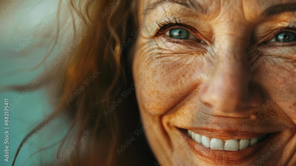 Close Up Portrait Of A Smiling Woman With Green Eyes Close Up Portrait Of A Smiling Woman With Green Eyes