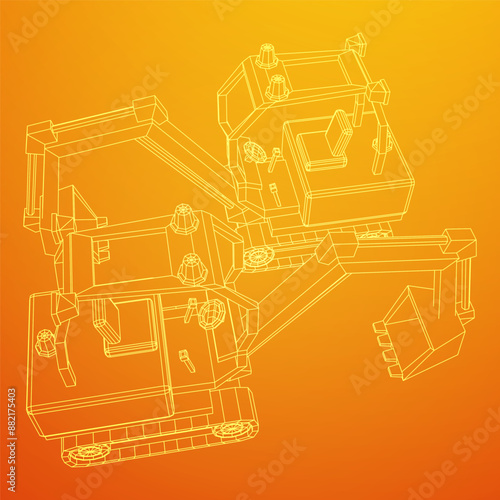 Heavy equipment excavator machine manufacturing power equipment for open pit mining. Wireframe low poly mesh vector illustration