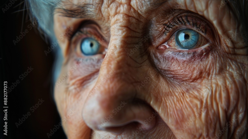 Close Up Portrait of an Elderly Woman With Blue Eyes Close Up Portrait of an Elderly Woman With Blue Eyes