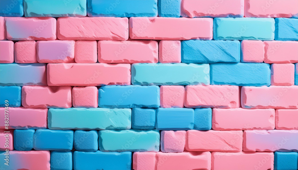 Fototapeta premium Soft pastel pink and blue brick wall pattern