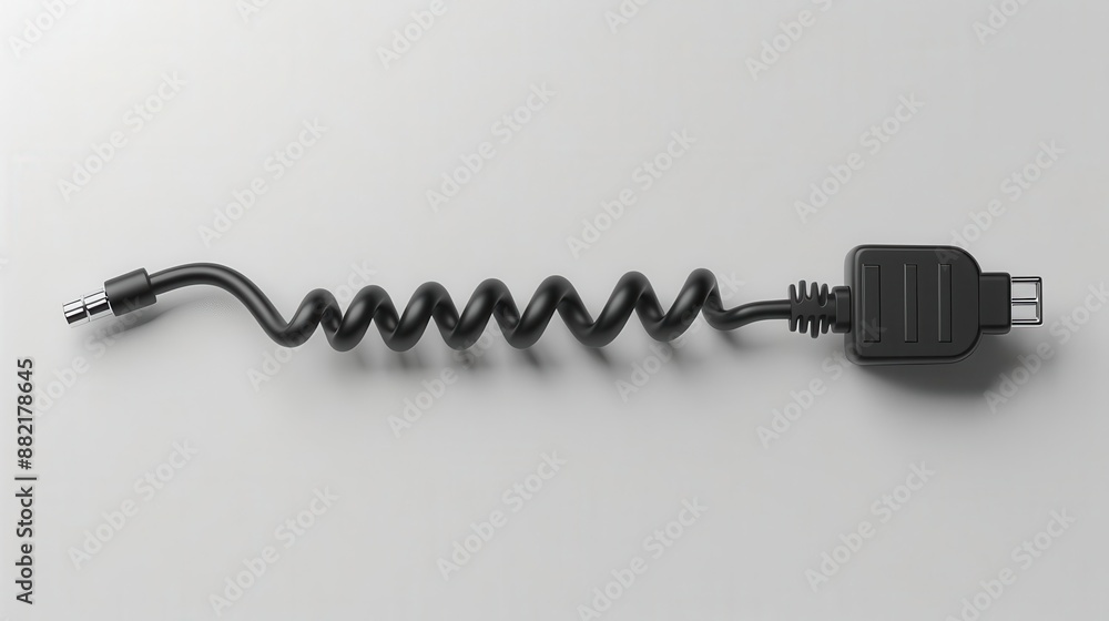 black coiled cable connected to a computer adapter black coiled cable connected to a computer adapter
