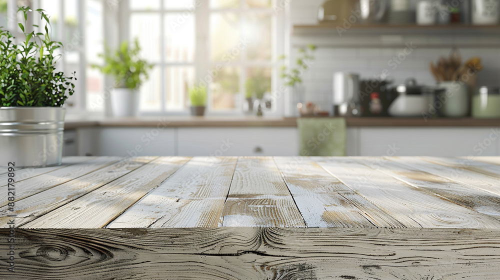 A kitchen with a wooden countertop and a potted plant on it A kitchen with a wooden countertop and a potted plant on it