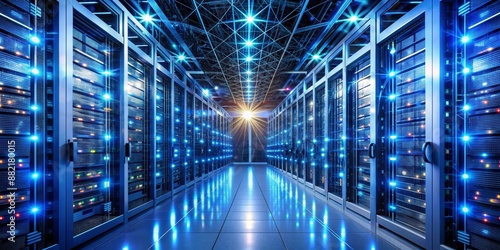 Wallpaper Mural Server Room with Blue Lights, Server Racks, Data Center ,  server, data, technology, infrastructure Torontodigital.ca