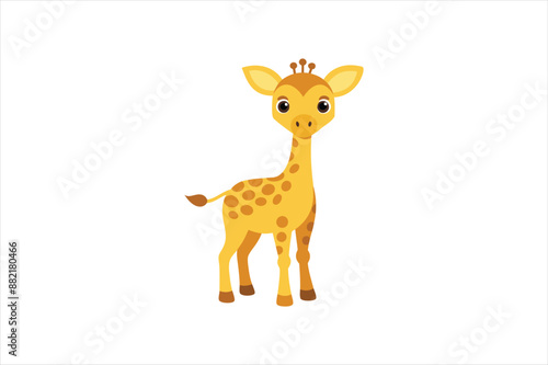 A curious baby giraffe looking around vector artwork illustration