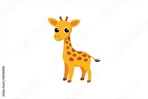 A curious baby giraffe looking around vector artwork illustration