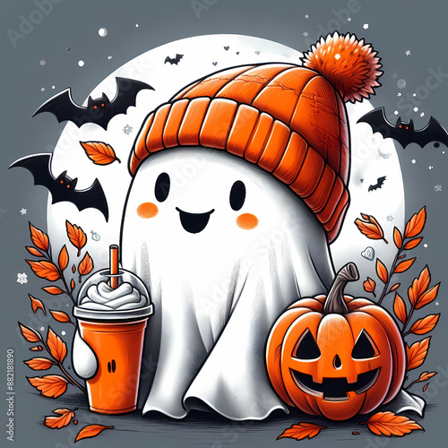 Cute Ghost Coffee Pumpkin, halloween , autumn