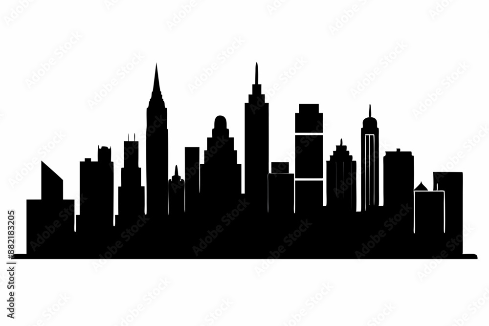 Obraz premium city skyline silhouette, Modern City Skyline Skyscrapers, City silhouette vector, Skyline urban border collection.