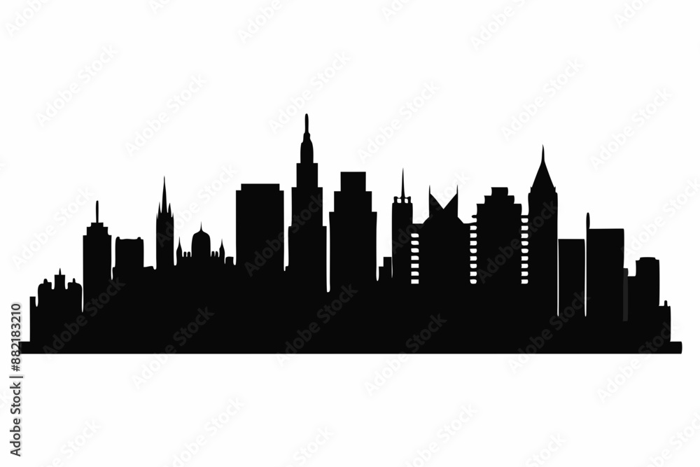 Obraz premium city skyline silhouette, Modern City Skyline Skyscrapers, City silhouette vector, Skyline urban border collection.