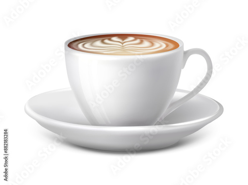 3d realistic vector icon illustration. White coffee cup. Cappucino drink. Isolated on white background.
