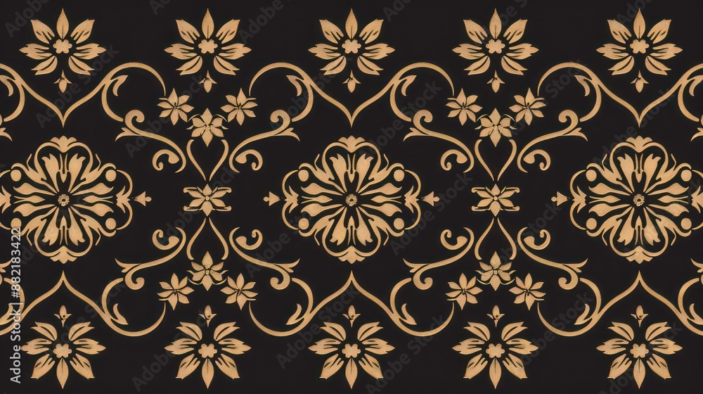 Intricate Gold Floral Pattern on a Black Background Decorative Art Intricate Gold Floral Pattern on a Black Background Decorative Art