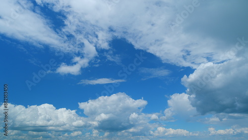 Fototapeta Naklejka Na Ścianę i Meble -  Fluffy curly rolling cloud in windy weather. Blue sky white clouds. Time lapse.