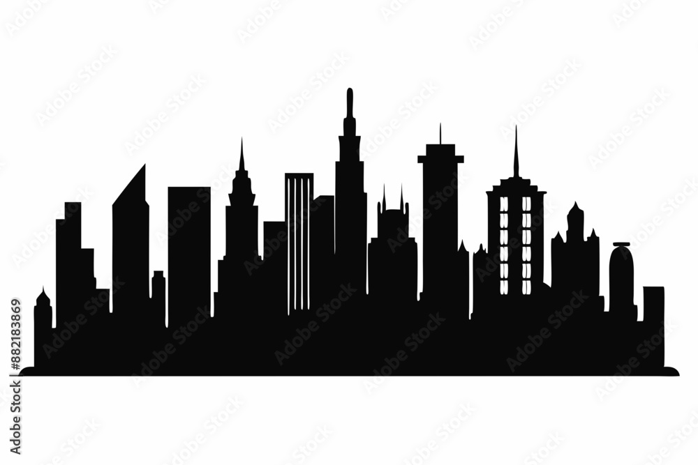 Obraz premium city skyline silhouette, Modern City Skyline Skyscrapers, City silhouette vector, Skyline urban border collection.