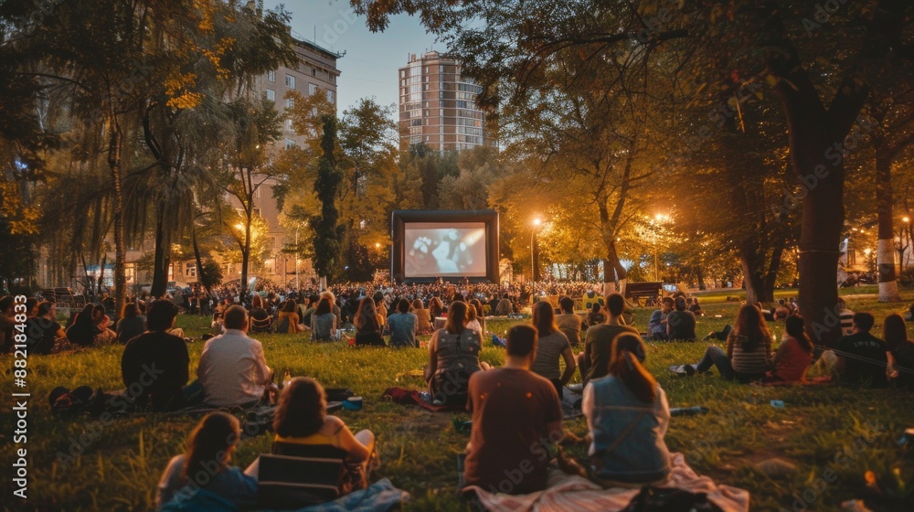 Fototapeta premium Join Us for an Evening of Cinematic Entertainment Under the Stars at Our Outdoor Movie Night in the Park!