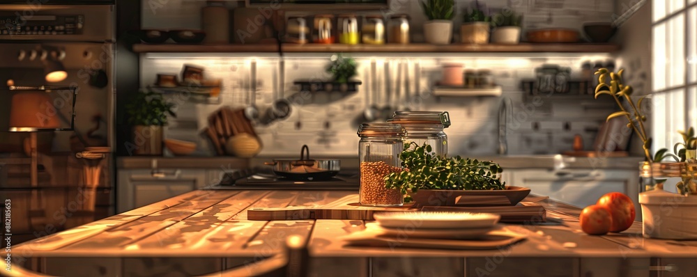 Deluxe kitchen with an empty glass recipe holder. Deluxe kitchen with an empty glass recipe holder.