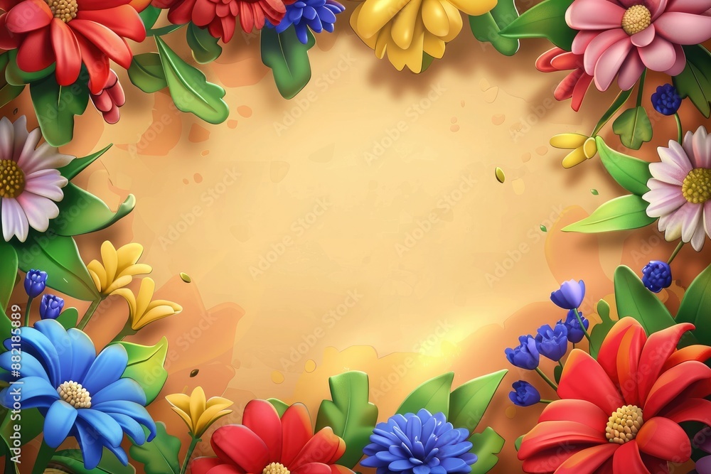 Obraz premium Colorful and vibrant floral frame with a variety of flowers and leaves