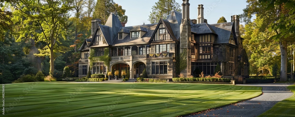 Elegant manor house with expansive lawns. Elegant manor house with expansive lawns.