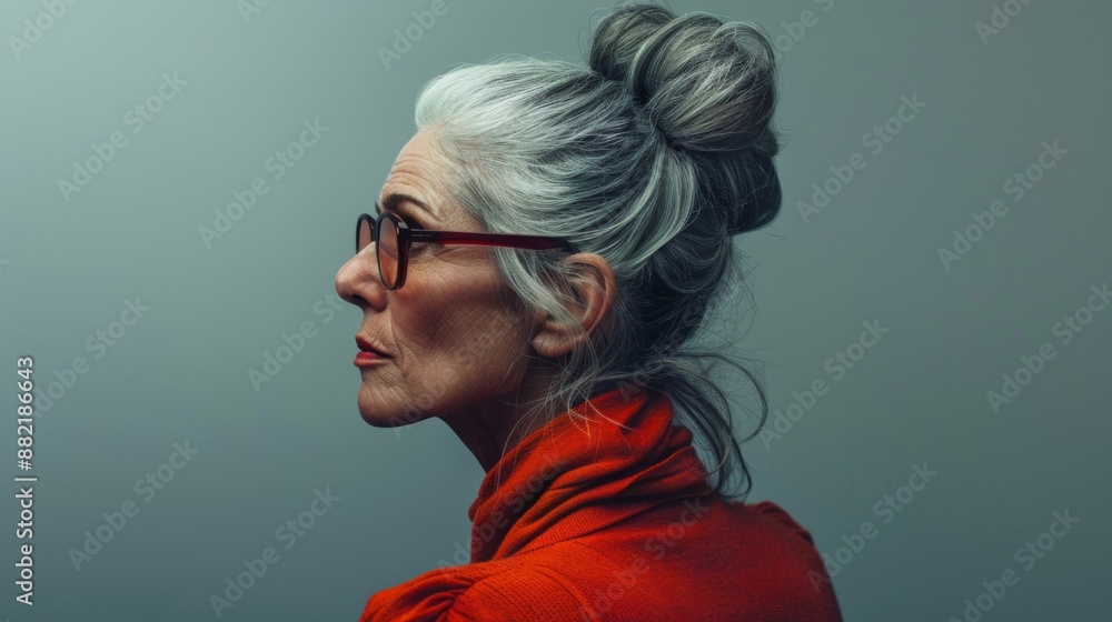 Portrait of a Woman With Gray Hair Wearing Red Clothing Portrait of a Woman With Gray Hair Wearing Red Clothing